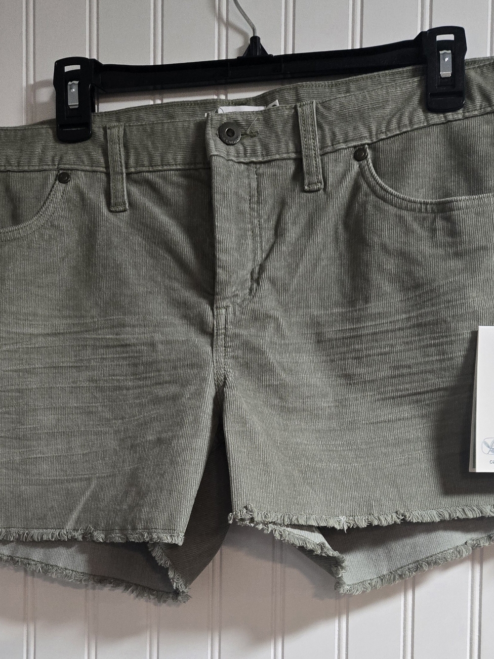 Carve Designs Olive Green Corduroy Frayed Hem Jean Shorts